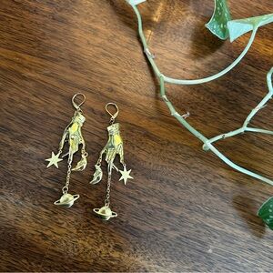 Gold Plated Statement Celestial Dangle Hand Earrings